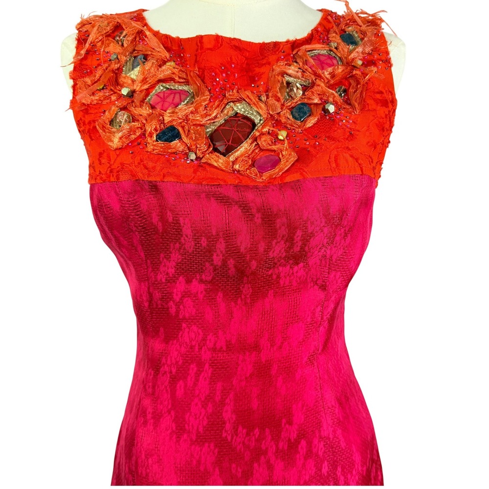 Carolina Herrera Silk Embellished Cocktail Dress Pink Orange Floral Jacquard - Picture 4 of 10